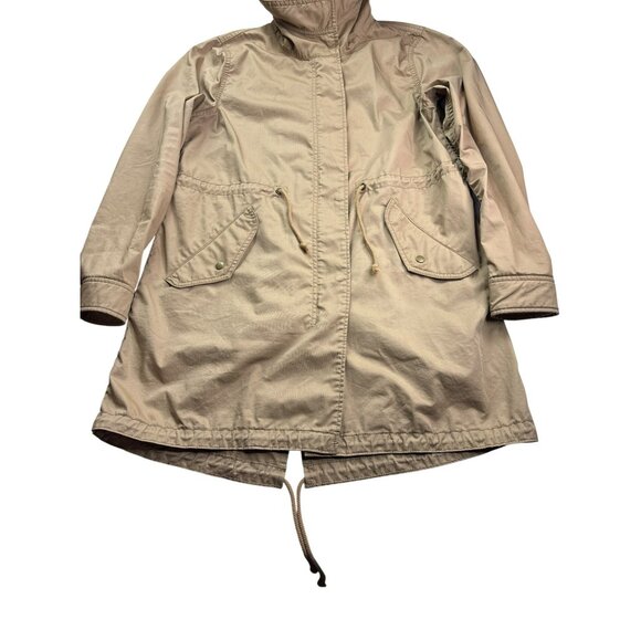 Uniqlo Womens Hooded Rain Coat Utility Jacket Size S Tan Water Resistant - Picture 3 of 9